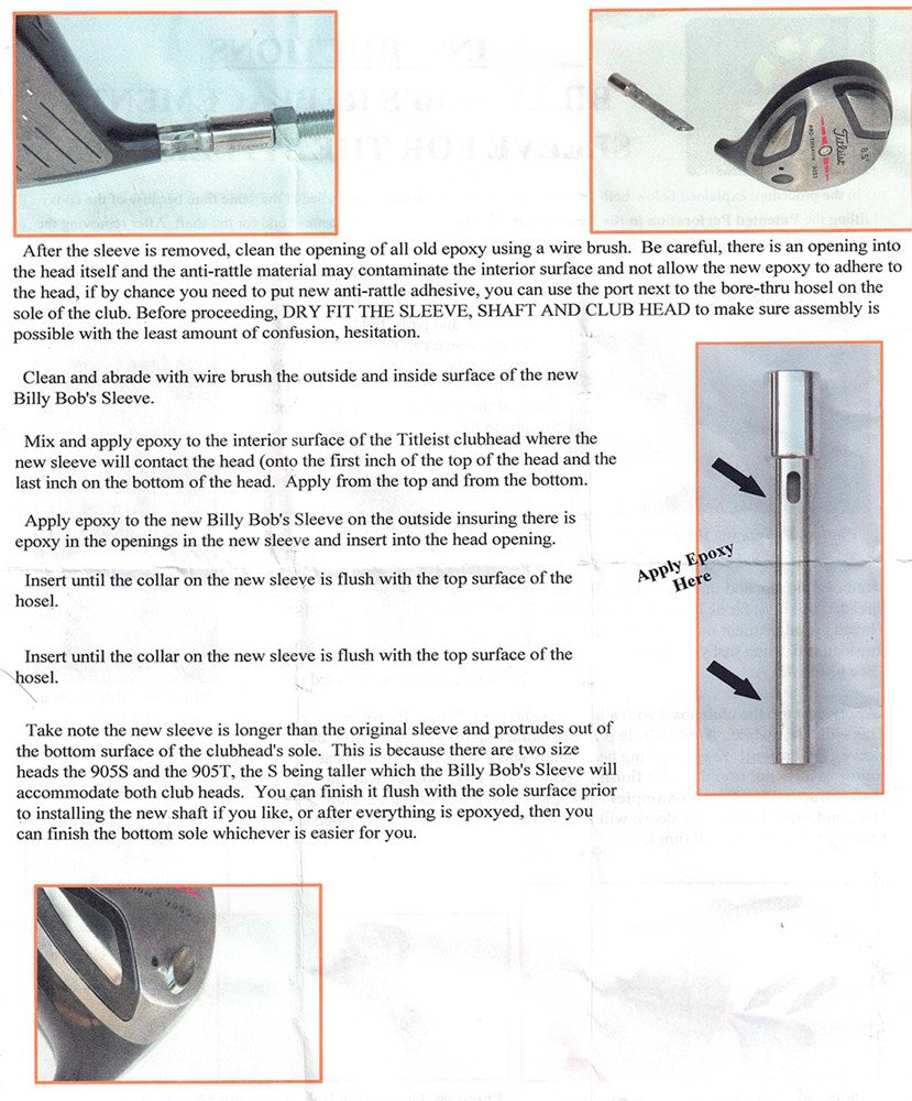 REMOVAL KIT FITS TITLEIST 905  INCL: TREADED ROD, TAP, HEAT PROTECTOR SHIELD