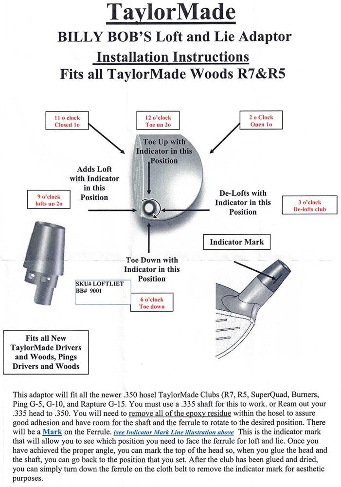 BILLY BOB LOFT & LIE FERRULE FITS TAYLORMADE DRIVER & WOODS