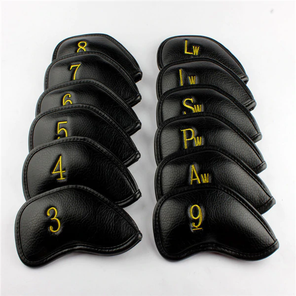 CRAFTSMAN BLACK LEATHER GOLD EMBROIDERY IRON HEADCOVER SET 12PCS