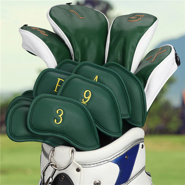 CRAFTSMAN GREEN LEATHER GOLD EMBROIDERY IRON HEADCOVER SET 12PCS